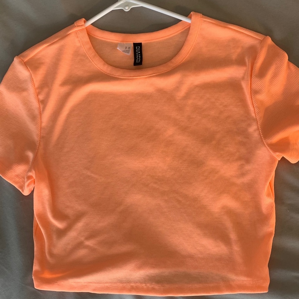 Bright Orange Ribbed Cropped Tee